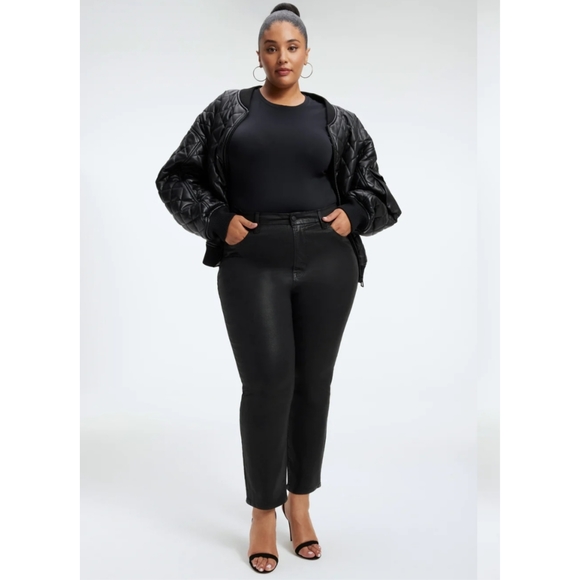 New Good American Good Classic Leather Coated High Waist Slim Ankle Jeans - Picture 2 of 14